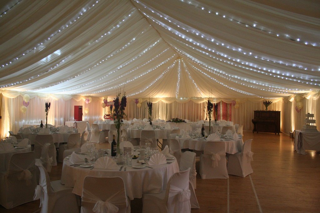 The Hall prepared for a wedding with a marquee lining